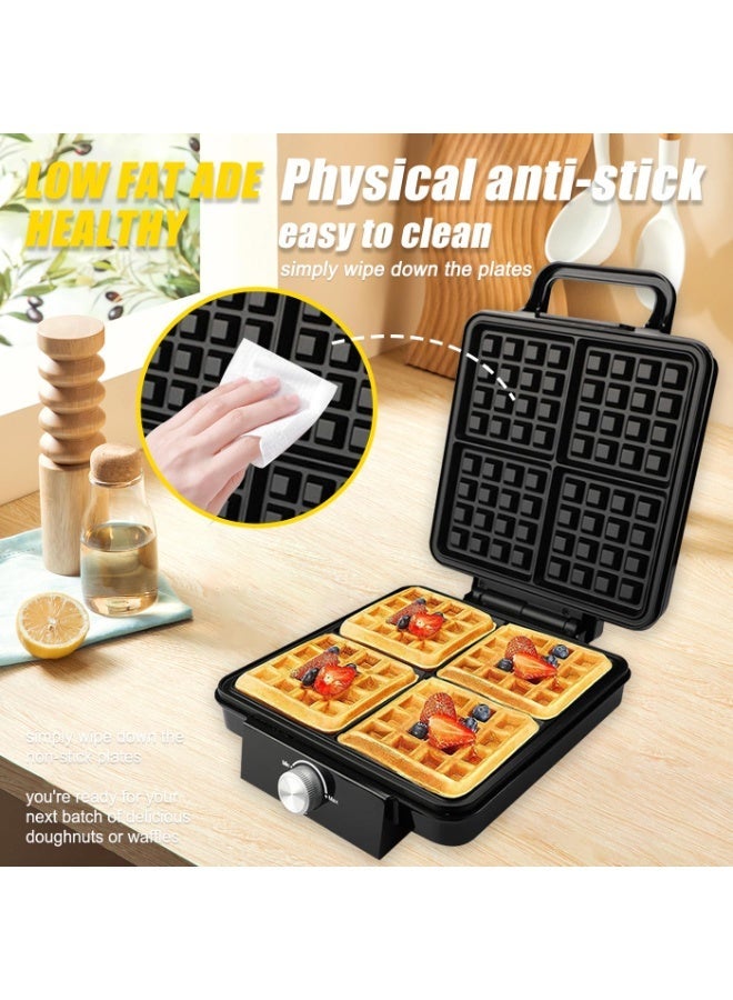 آر إيه أف صانعة الوافل الكهربائية، 1500 وات 4 شرائح مع لوحات تيفال غير لاصقة وتحكم بدرجة الحرارة القابلة للتعديل، التحميص، الخَبز، الشواء، باللون الأسود - Image 3